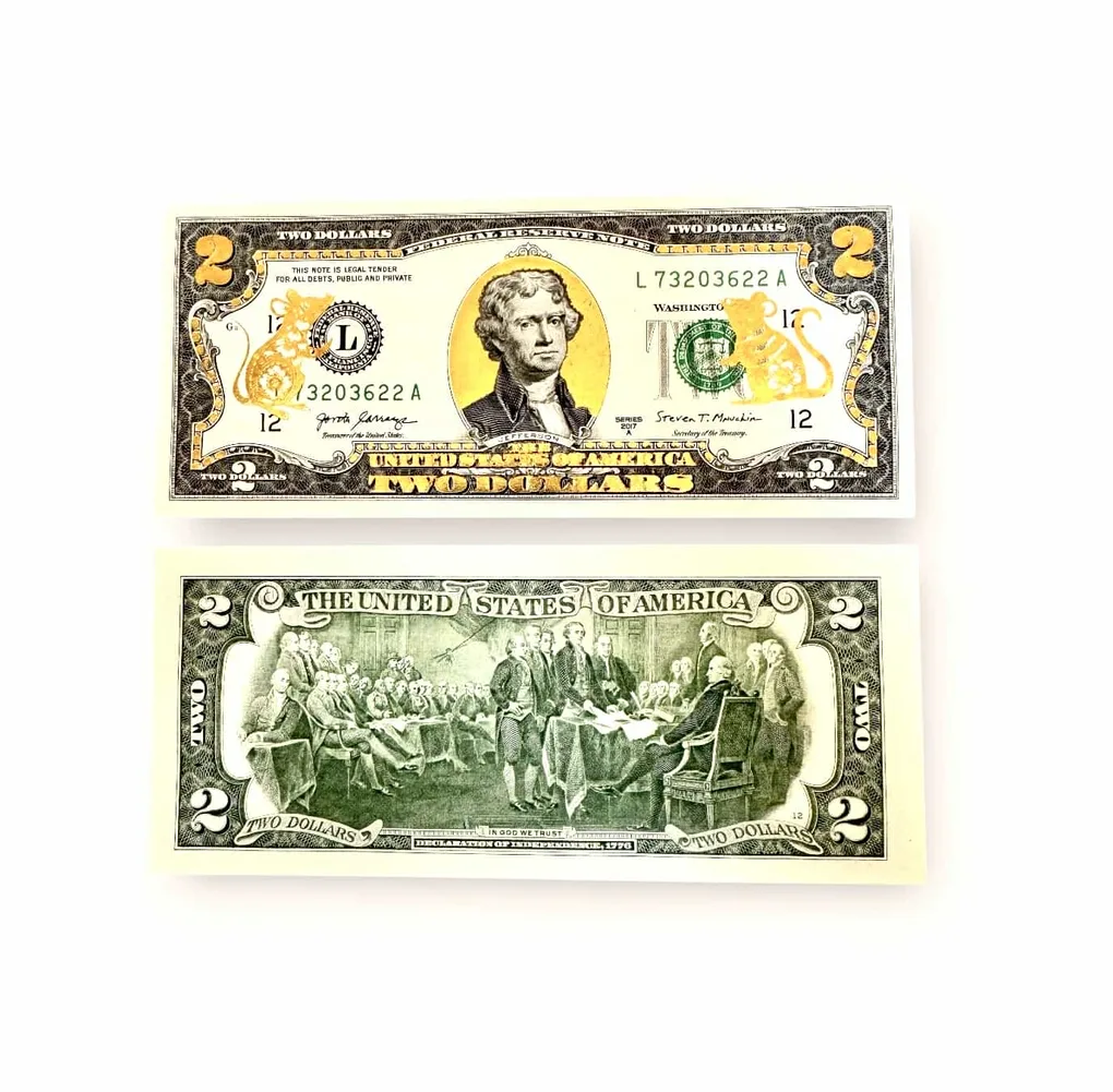USA 2 Dollar 24 Karat Gold Foil Plated the Rat Year Gem Unc Very Unique and rare