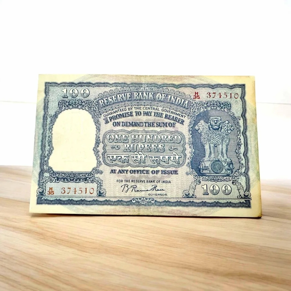 Rs 100 Republic India Banknote 1950s Elephant Issue Signed B Ramarau Red Serial Rupiye Issue