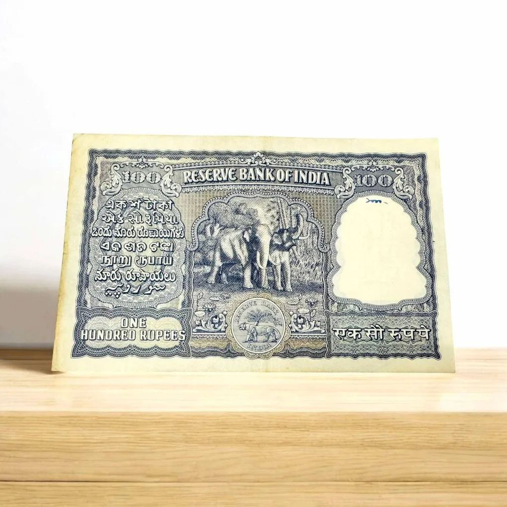 Rs 100 Republic India Banknote 1950s Elephant Issue Signed B Ramarau Red Serial Rupiye Issue