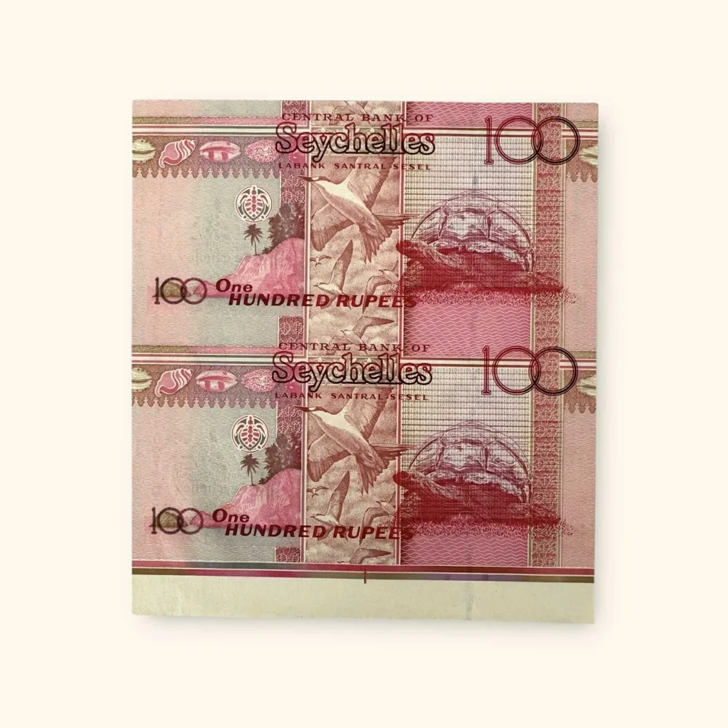 Seychelles Issue Rs 100 Uncut 2 Piece Replacement Issue Gem Unc Unique and Rare Tope Collectible Item