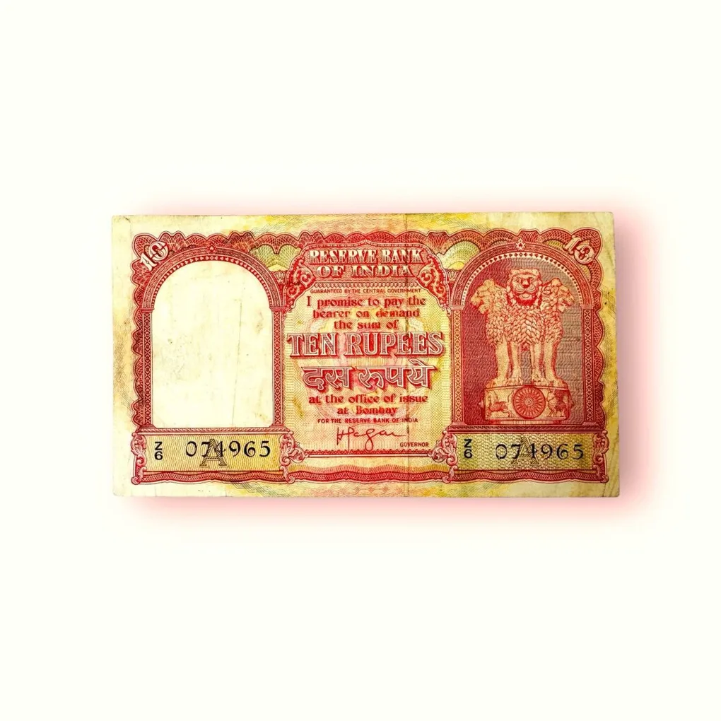 Rs 10 Republic India Banknote 1950s Persian Gulf And Haj Issue Signed H V Iyengar Very Unique and Rare