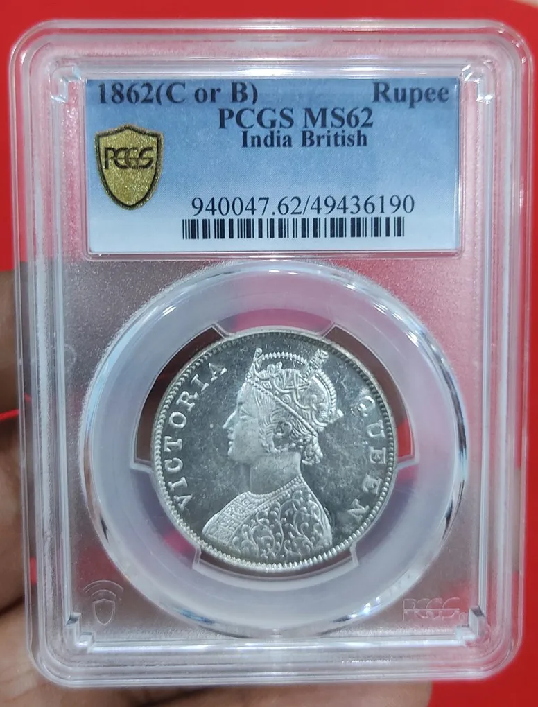 One Rupee Silver Coin Victoria Queen 1862 PCGS MS 62 Graded
