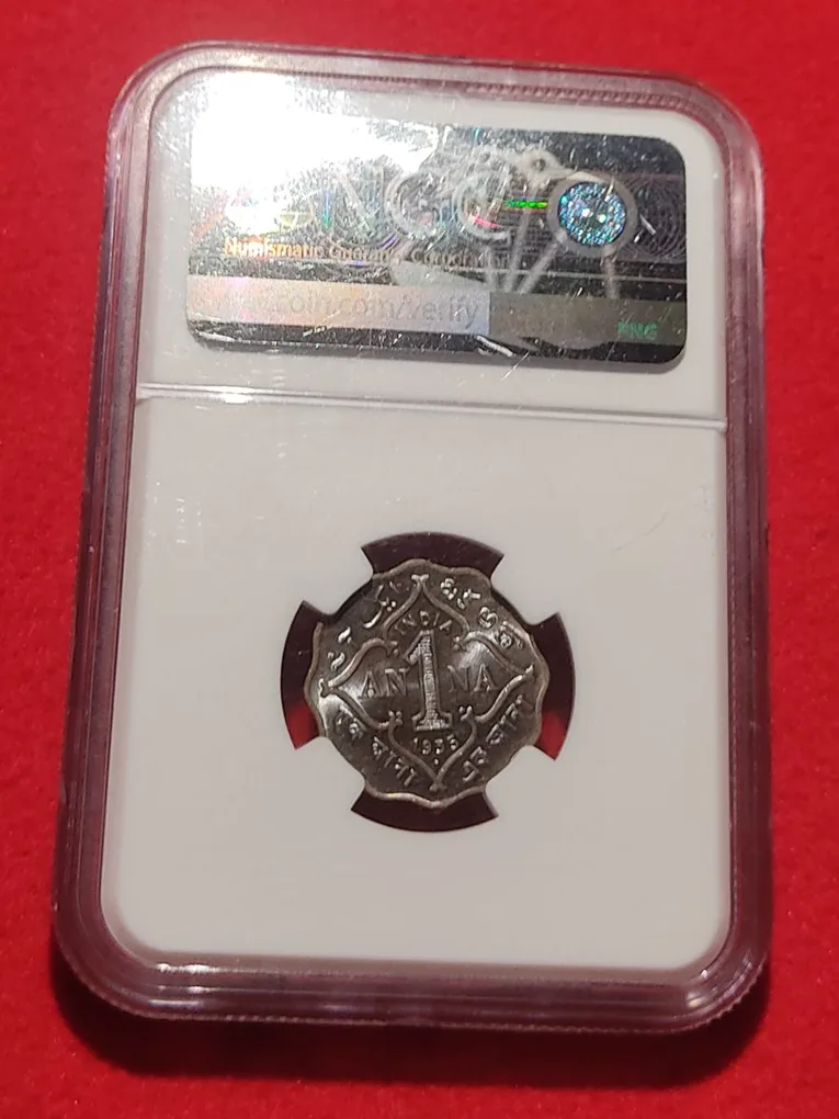 One Anna George V Bombay Mint 1935 NGC Graded MS 64