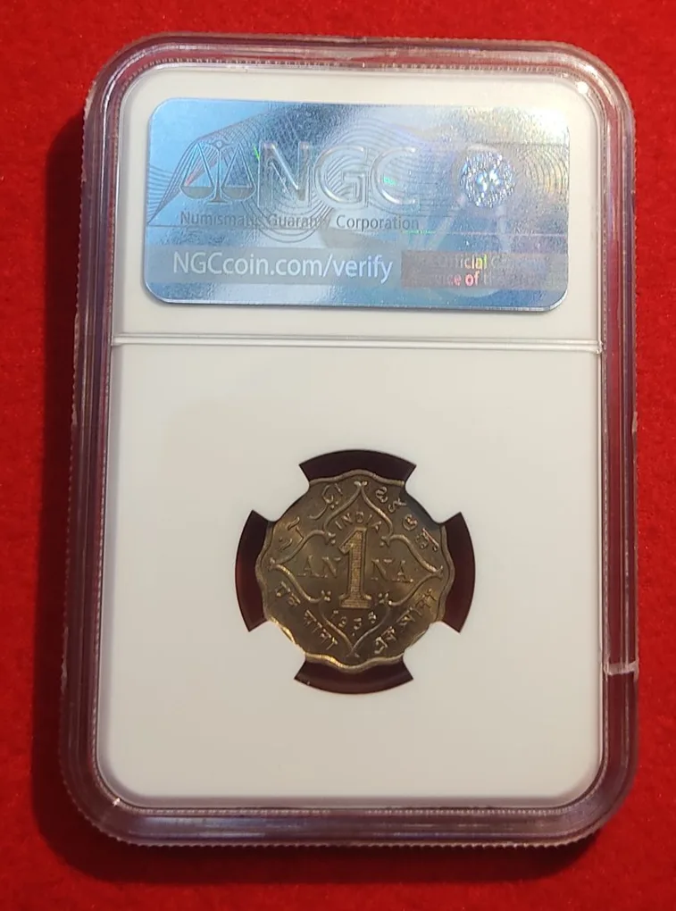 One Anna George V Bombay Mint NGC Graded 65