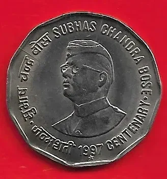Scare 2 Rupees Coin Subhash Chandra Bose 1997 Hyderabad Mint GEM UNC