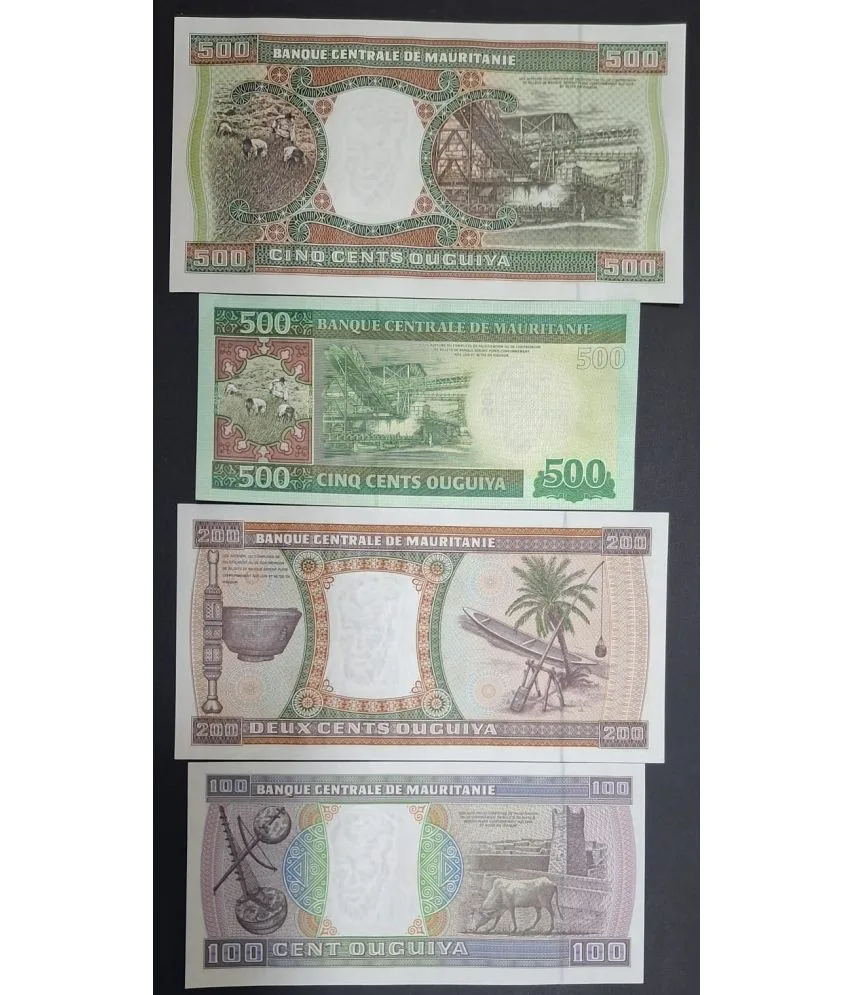 Mauritania 4 Different Ouguiya Rare GEM UNC ( 4 Note Set)