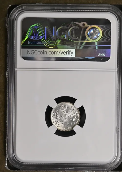 Two Annas 1910 NGC Graded Coin MS 64 Edward VII King and Emperor