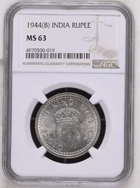 One Rupee 1944 NGC Graded MS 63 George VI King Emperor