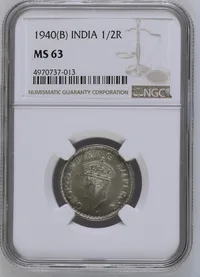 Half Rupee 1940 NGC Graded Coin MS 63 George VI King Emperor