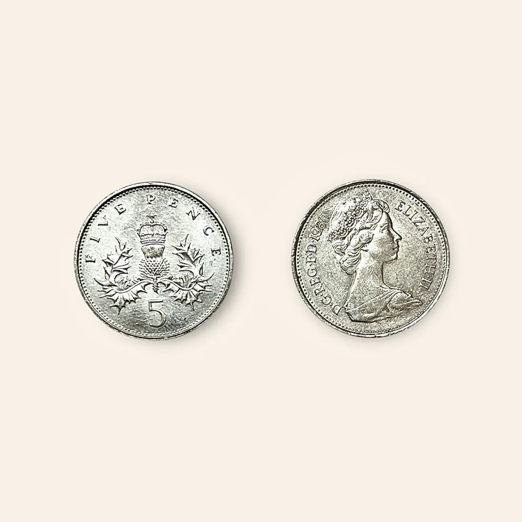 British five Pence Coin From 1980 Very Unique and rare