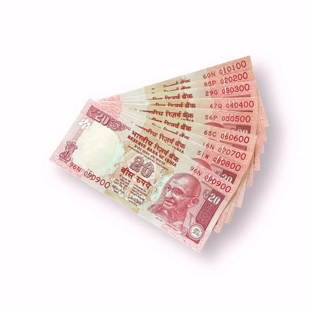 Rs 20 India Banknote 9 note set fancy numbers starting 010100 till 090900 Unique and Rare