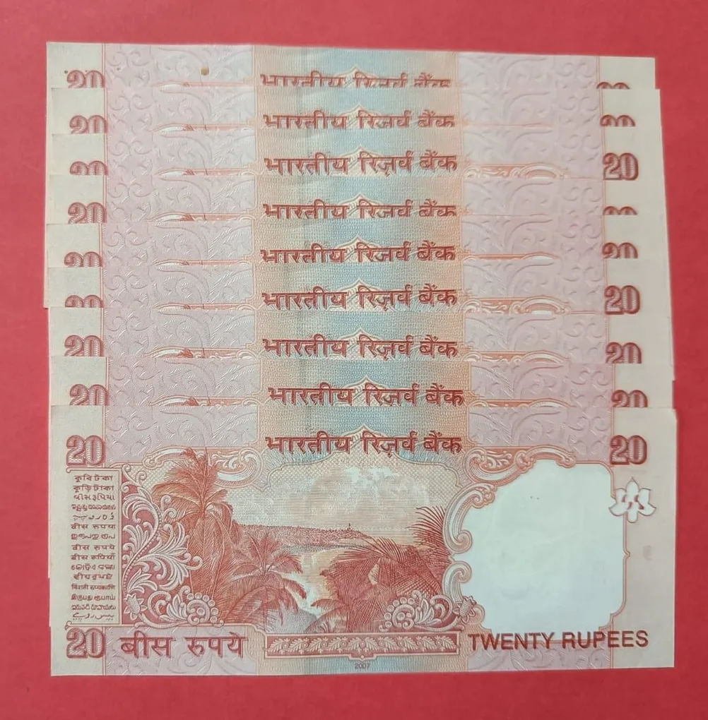 20 Rs Y V Reddy GEM UNC Set Lower Serial Starting and ending with 100 and Same Prefix