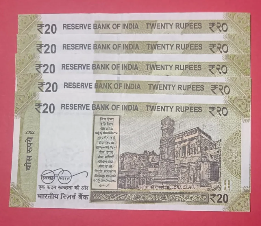 20 Rs Fancy Number Set of 5 Notes GEM UNC Condition