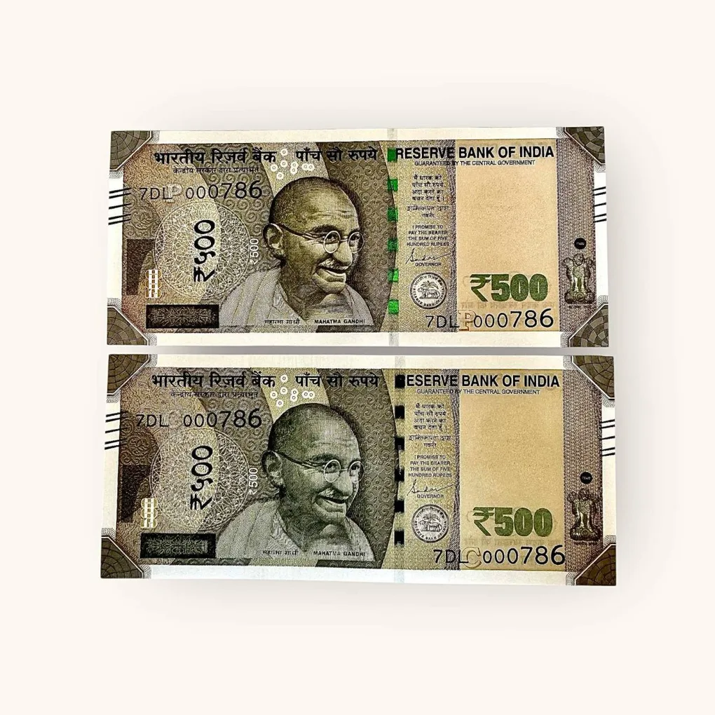 Rs 500 Twin Set Gem Unc Very Unique Bank Note Set Solid Holy Number 7DL 000786