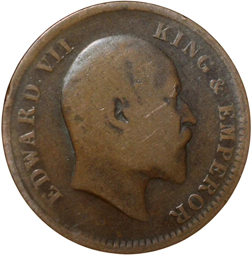 Bronze 1/4 Anna of Edward VII (AD 1908) Calcutta Mint About Very Fine