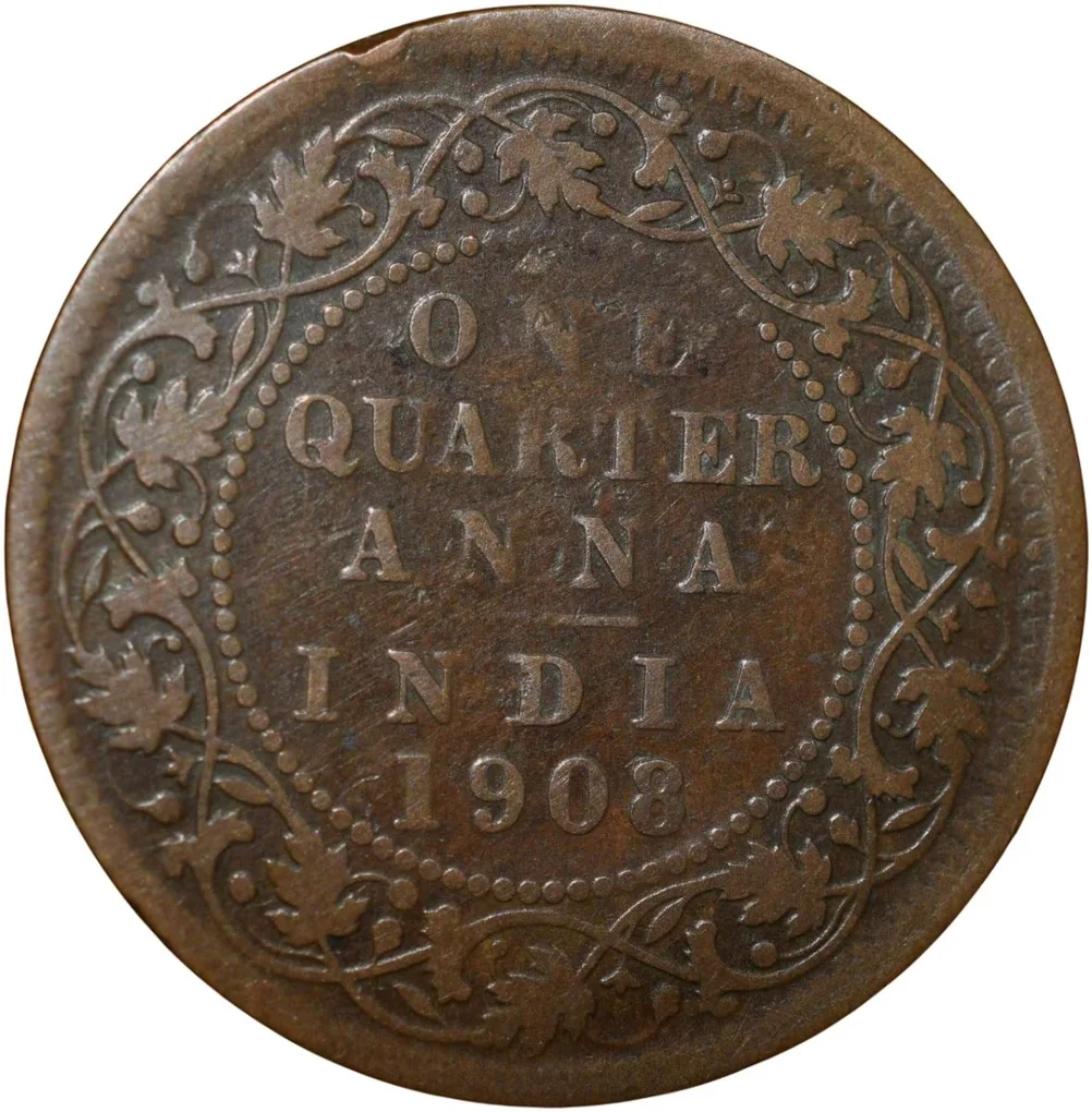 Bronze 1/4 Anna of Edward VII (AD 1908) Calcutta Mint About Very Fine