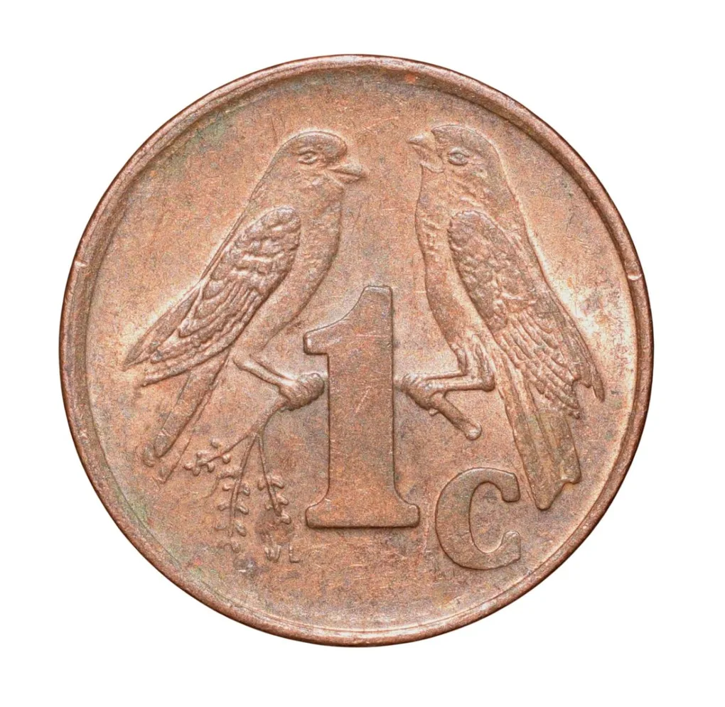 Bronze 1 Cent of South Africa (AD 2000) with Cape sparrows UNC Grade