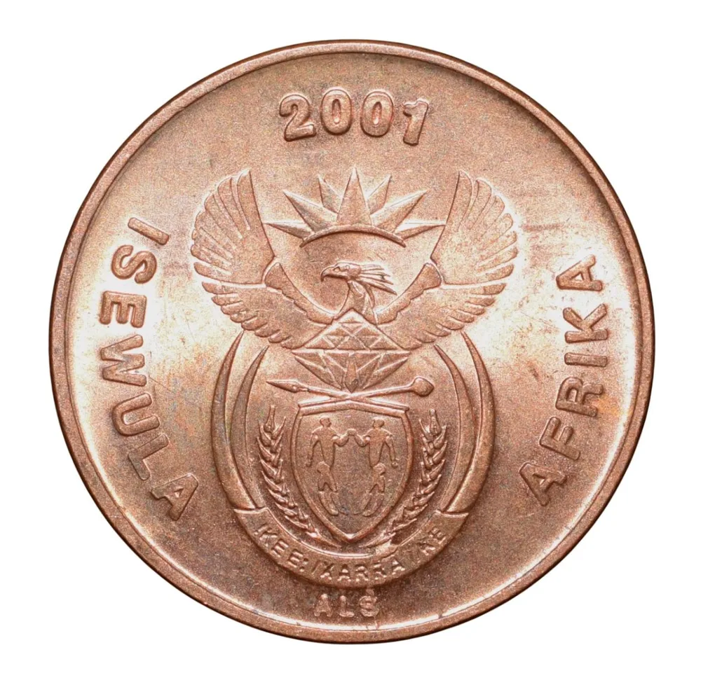 Bronze 1 Cent of South Africa (AD 2001) with Cape sparrows UNC Grade