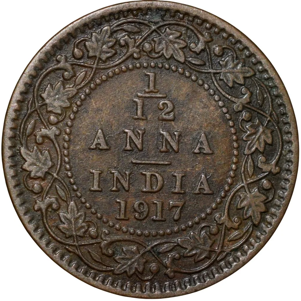Bronze 1/12 Anna of George V (AD 1917) of Calcutta Mint KM 509 Extremely Fine