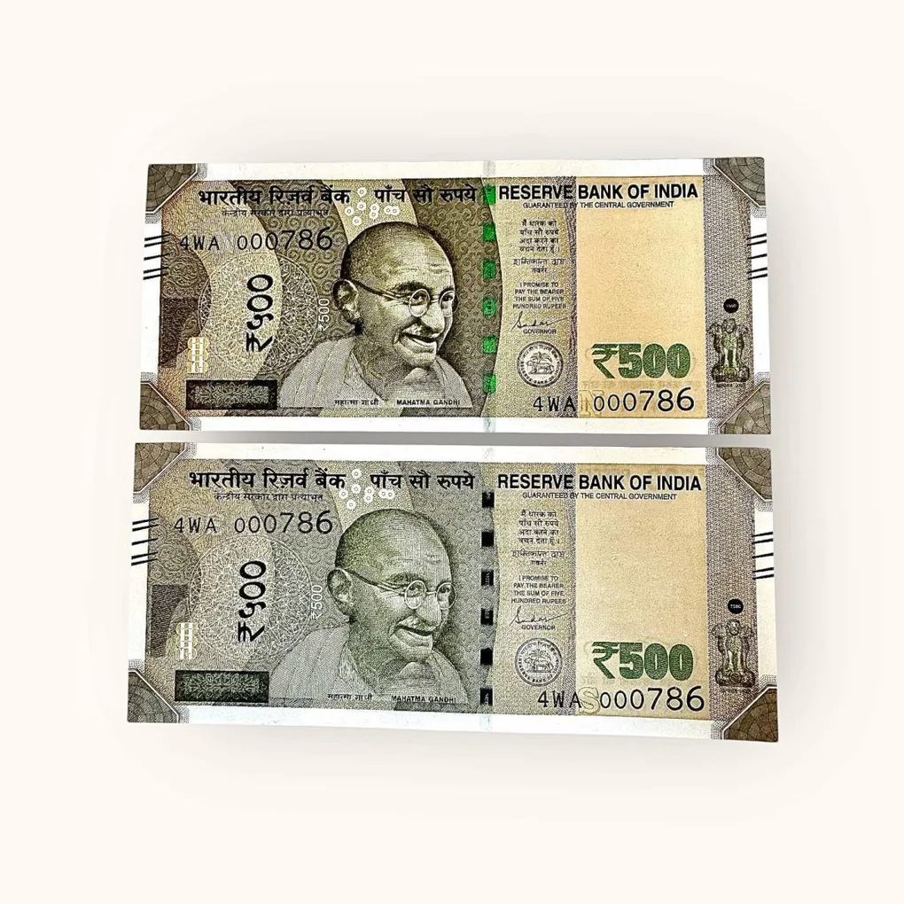 Rs 500 India Banknote Twin Set Gem Unc Very Unique Set Solid Holy Number 4WA 000786