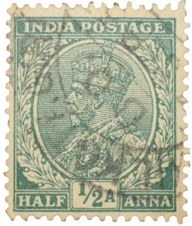 Postal Stamp of George V 1/2 Anna Green Colour -Used Condition as per Image.