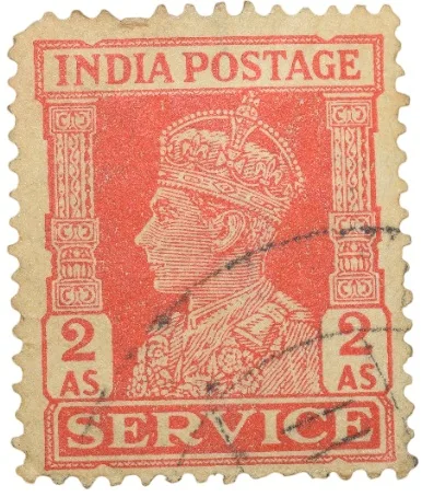 Postal Stamp of George VI 2 Annas Red Colour - Service - Used Condition as per Image.