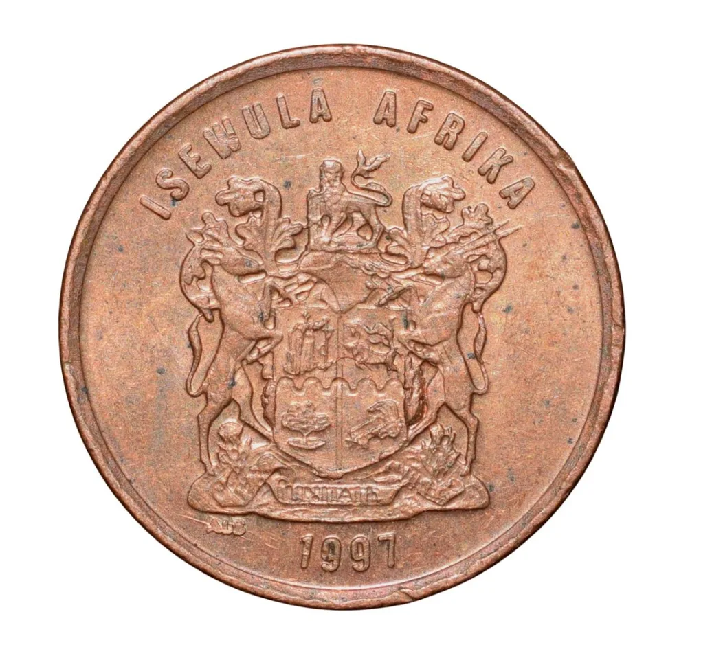 Bronze 1 Cent of South Africa (AD 1997) with Cape sparrows UNC Grade