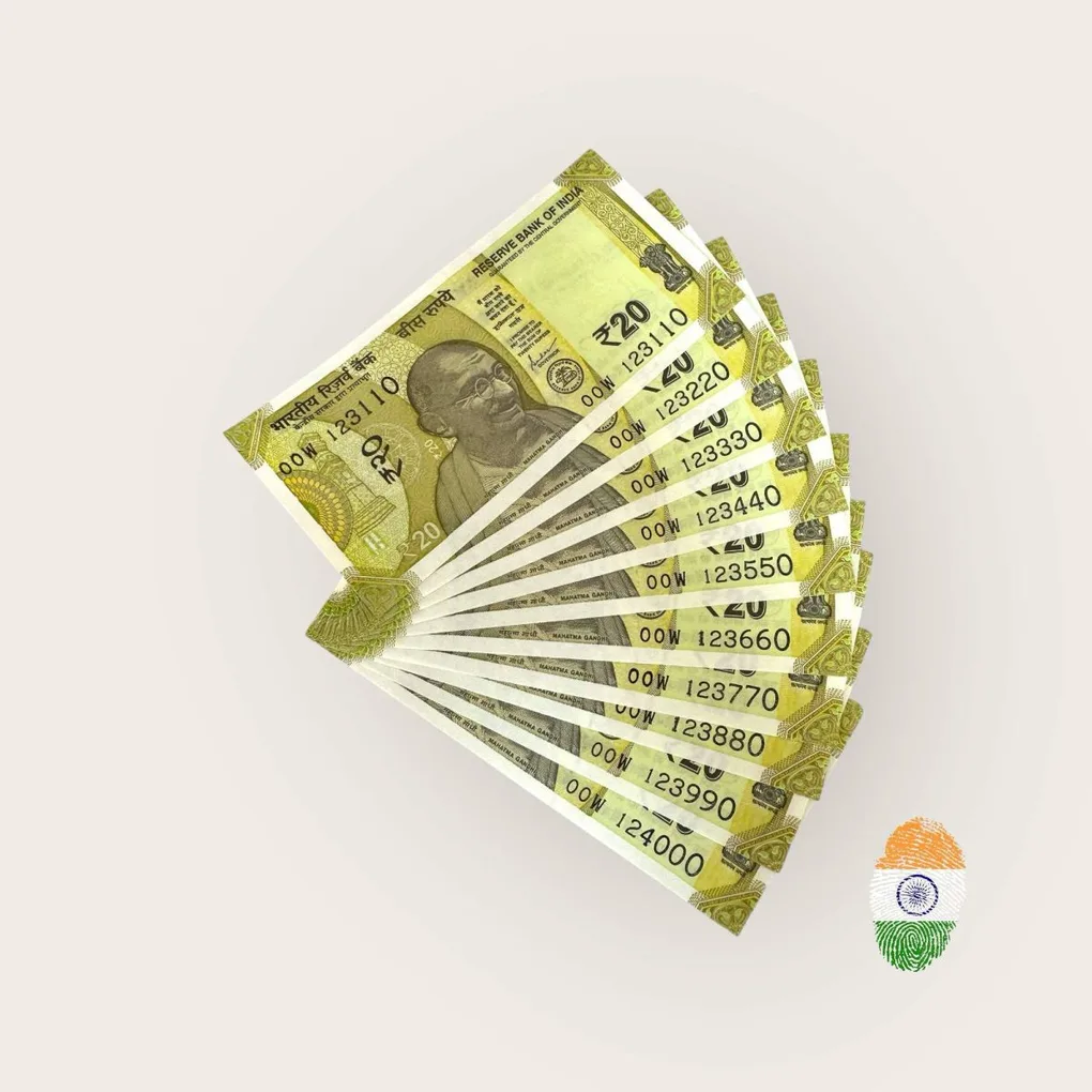 Rs 20 India Banknote Set 123110 to 124000 Unc Unique and Rare