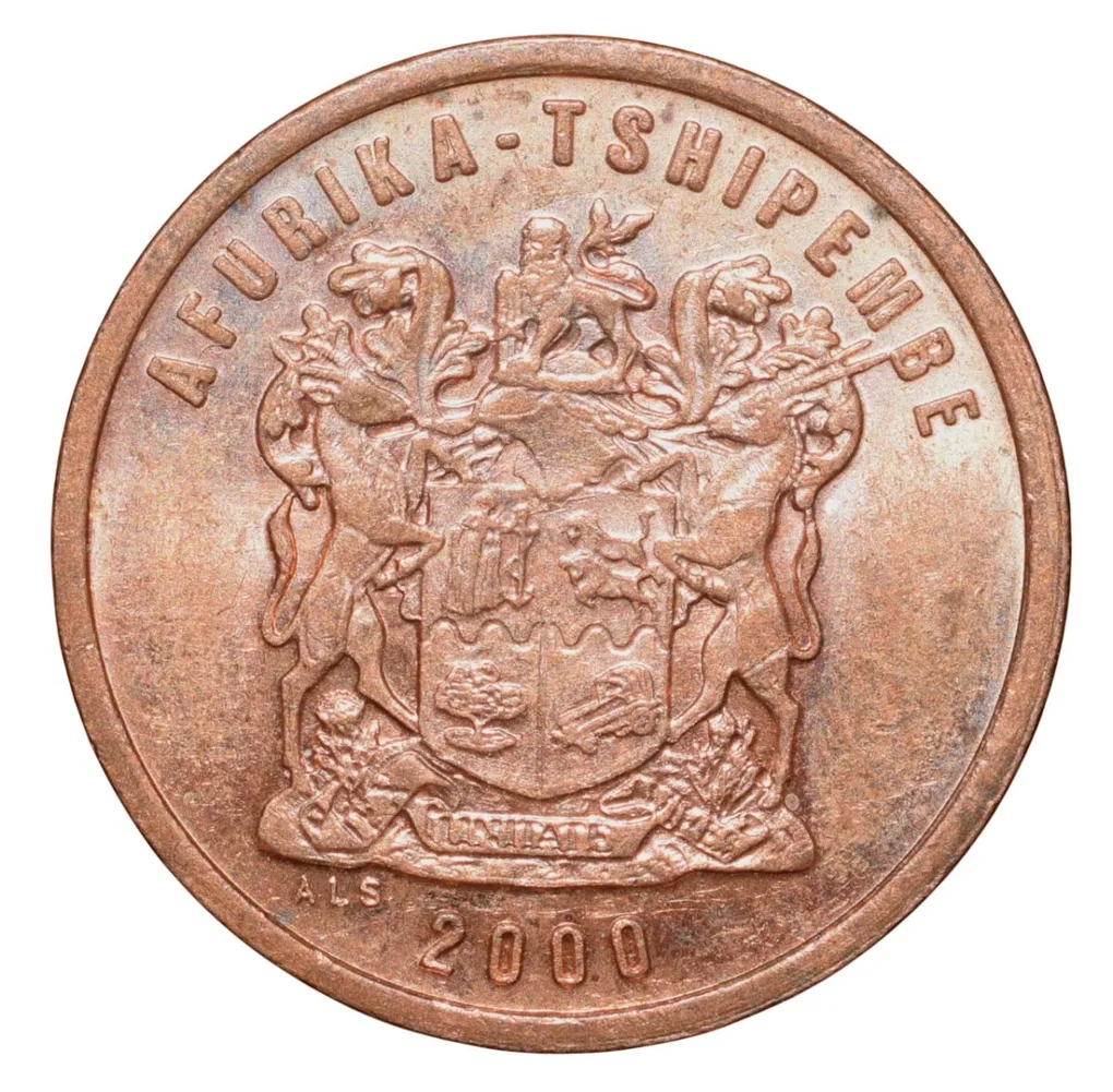 Bronze 2 Cents of South Africa (AD 2000) with Eagle holding a fish with its talons