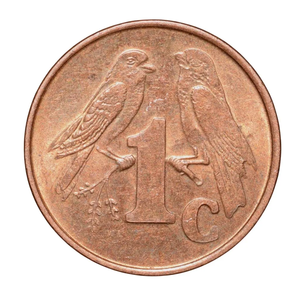 Bronze 1 Cent of South Africa (AD 2001) with Cape sparrows UNC Grade