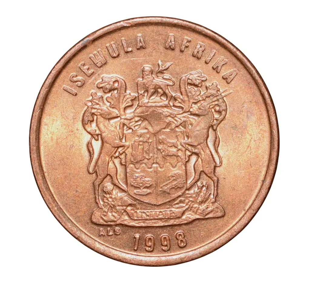 Bronze 1 Cent of South Africa (AD 1998) with Cape sparrows UNC Grade