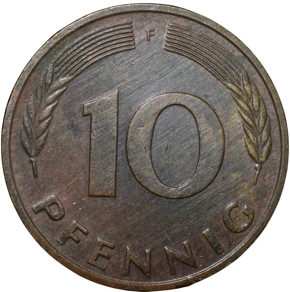Brass 10 Pfennig of Germany (AD 1979) with Oak Sapling