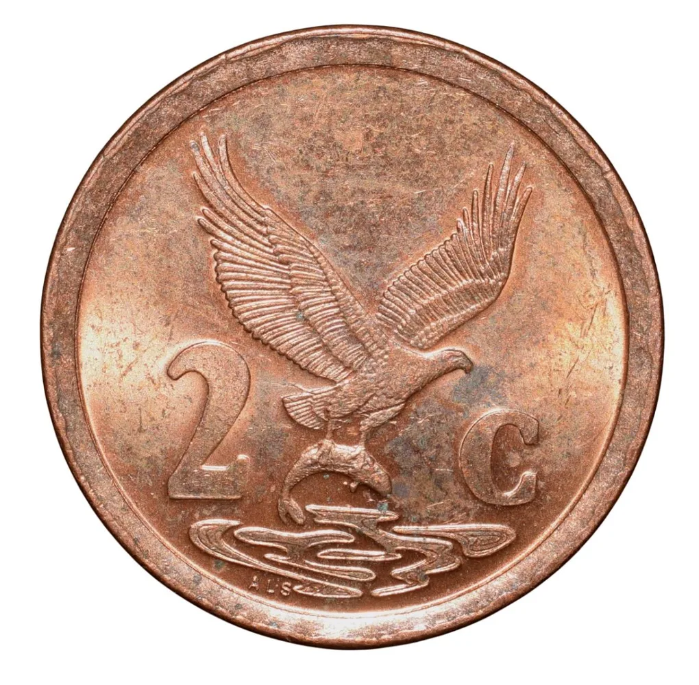Bronze 2 Cents of South Africa (AD 1997) with Eagle holding a fish with its talons UNC Grade