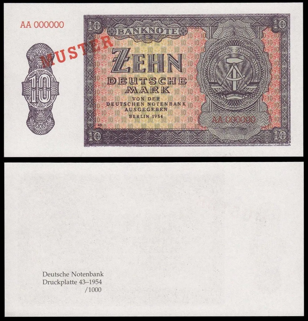 Germany 10 Deutsche Mark 1954 AA000000 Specimen Muster UNC