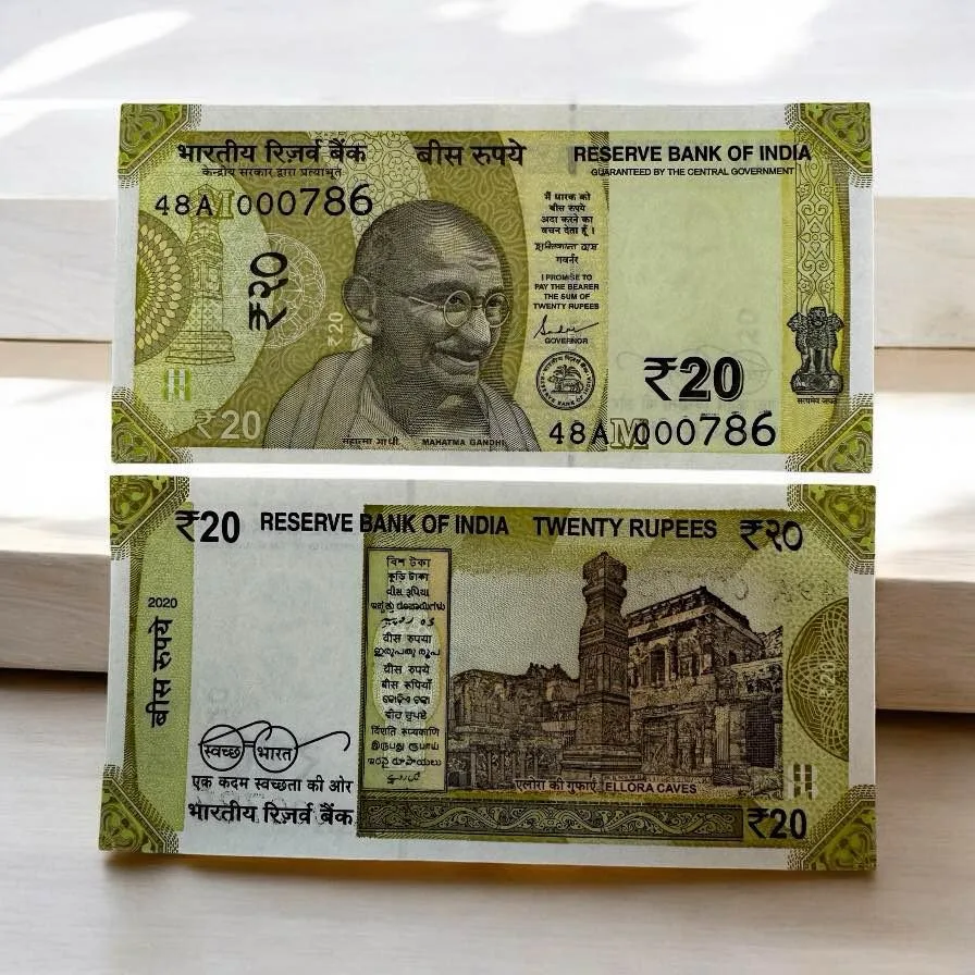 Rs 20 India Banknote Fancy Number 000786 Gem Unc Unique Latest Pattern Issue Unique and Rare
