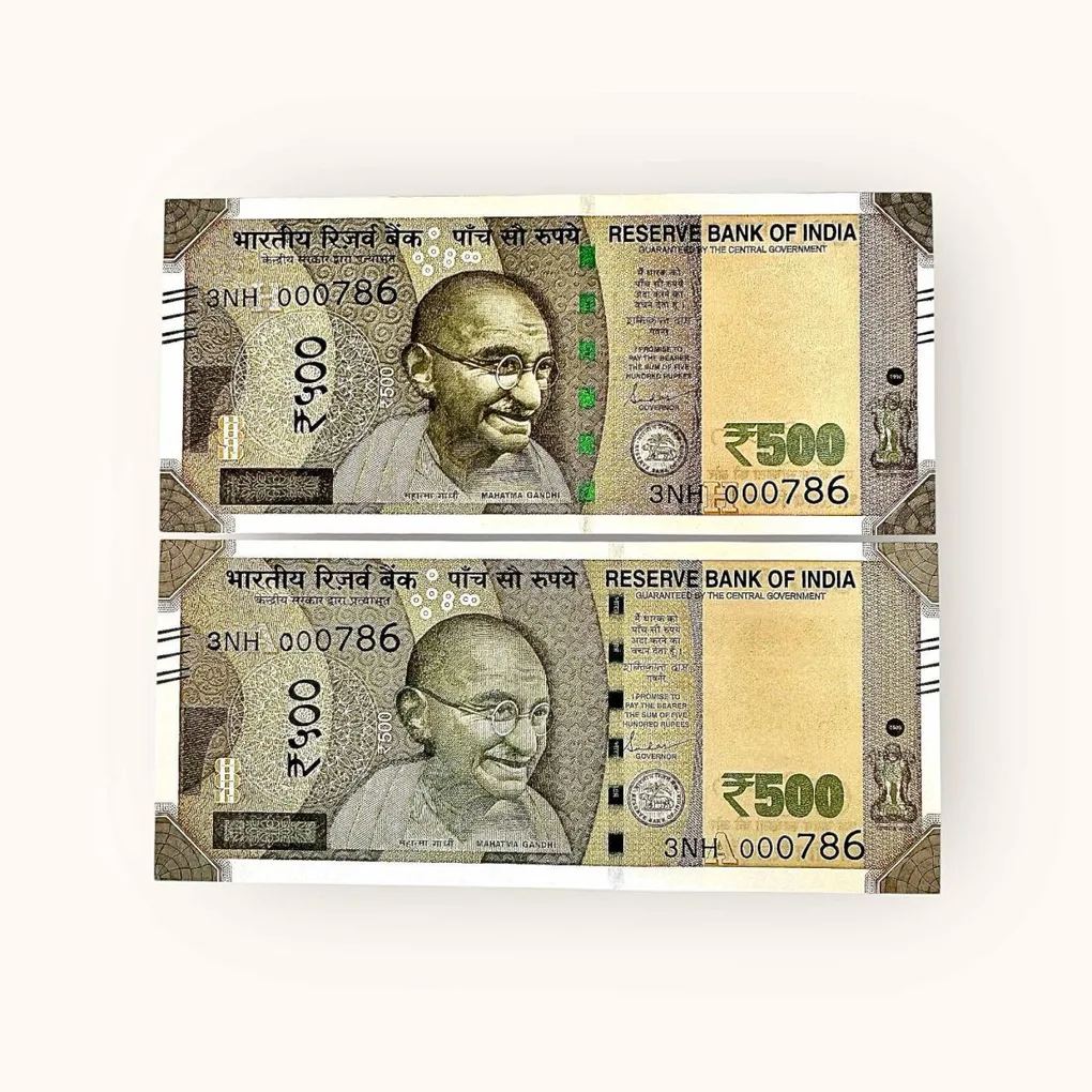Rs 500 Twin Set Gem Unc Very Unique Bank Note Set Solid Holy Number 3NH 000786