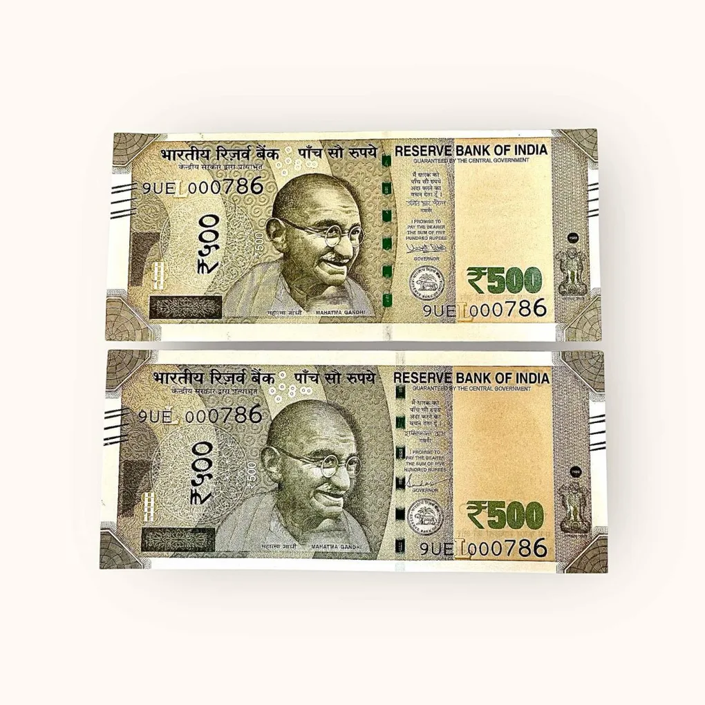 Rs 500 Twin Set Gem Unc Very Unique Bank Note Set Solid Holy Number 9UE 000786