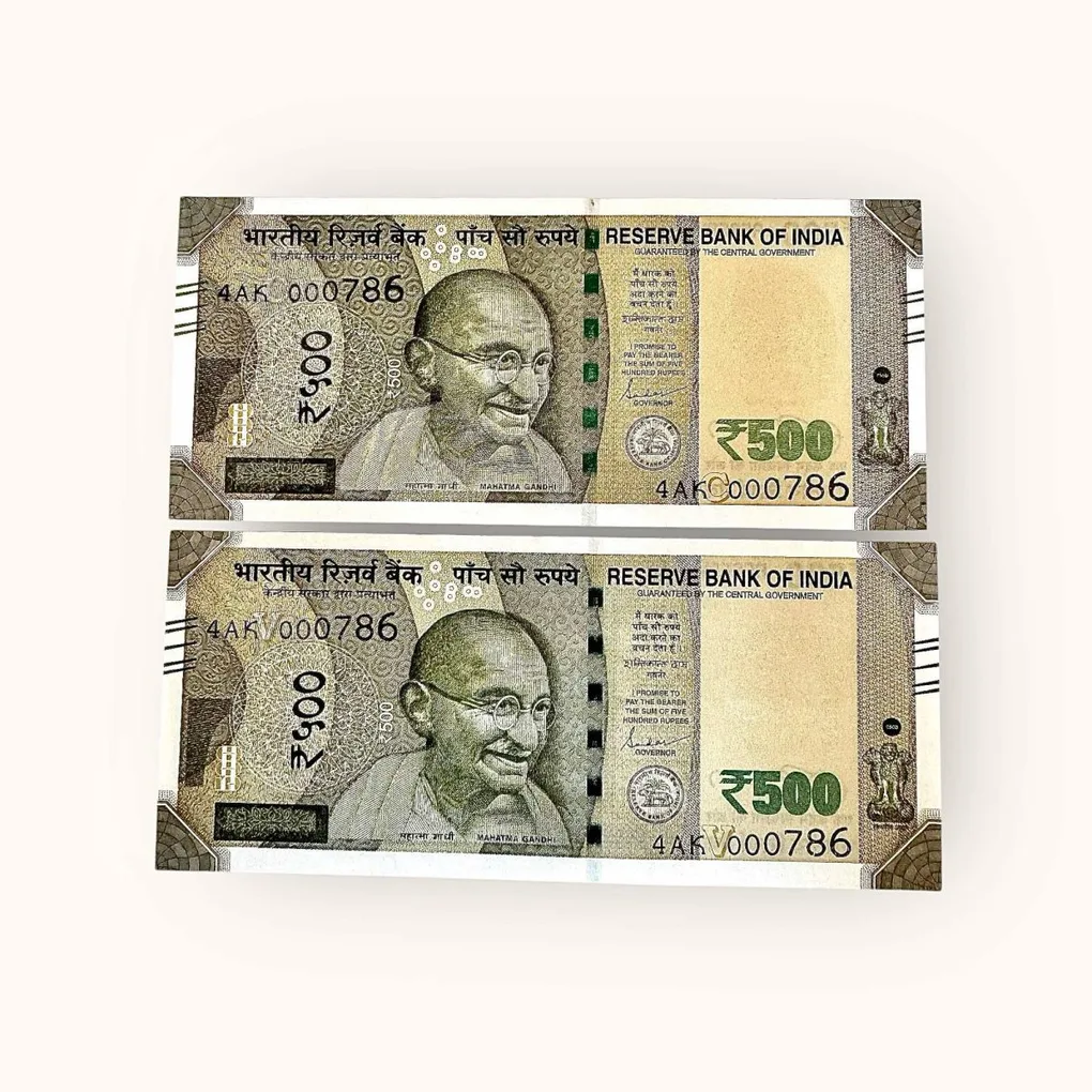 Rs 500 Twin Set Gem Unc Very Unique Bank Note Set Solid Holy Number 4AK 000786