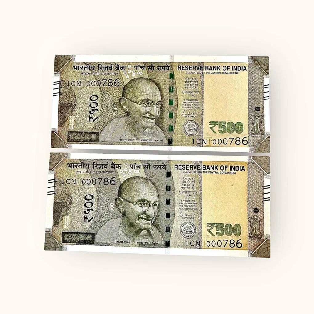 Rs 500 Twin Set Gem Unc Very Unique Bank Note Set Solid Holy Number 1CN 000786