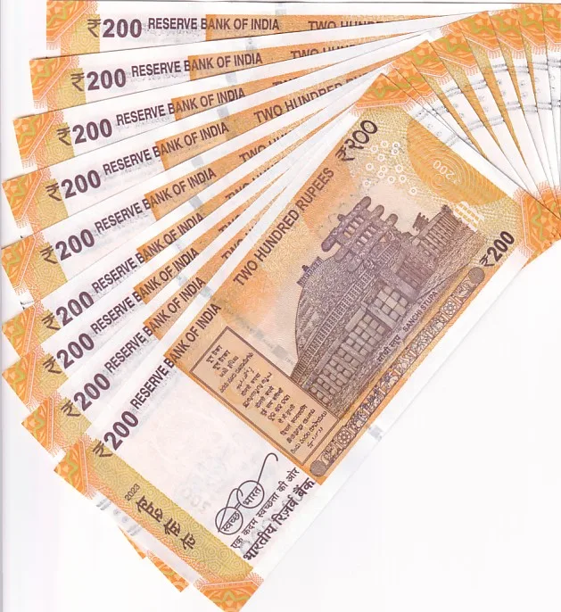 India New 200 Rupees 000111 to 000999 Fancy Numbers 9 Unc Notes Set