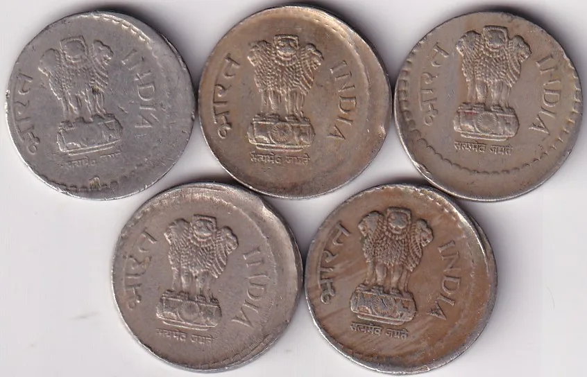 5 Rupees Nickel Five Different Years Off Centre Error Coins Lot Rare #1