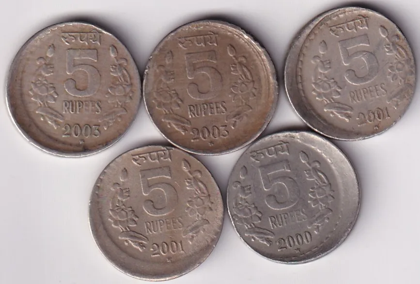 5 Rupees Nickel Five Off Centre Error Coins Lot Rare #2