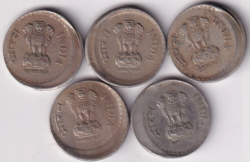 5 Rupees Nickel Five Off Centre Error Coins Lot Rare #2