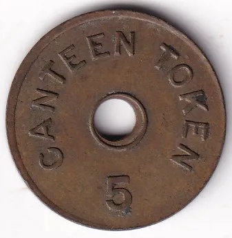 Canteen token 5 I.G Mint bombay copper Token