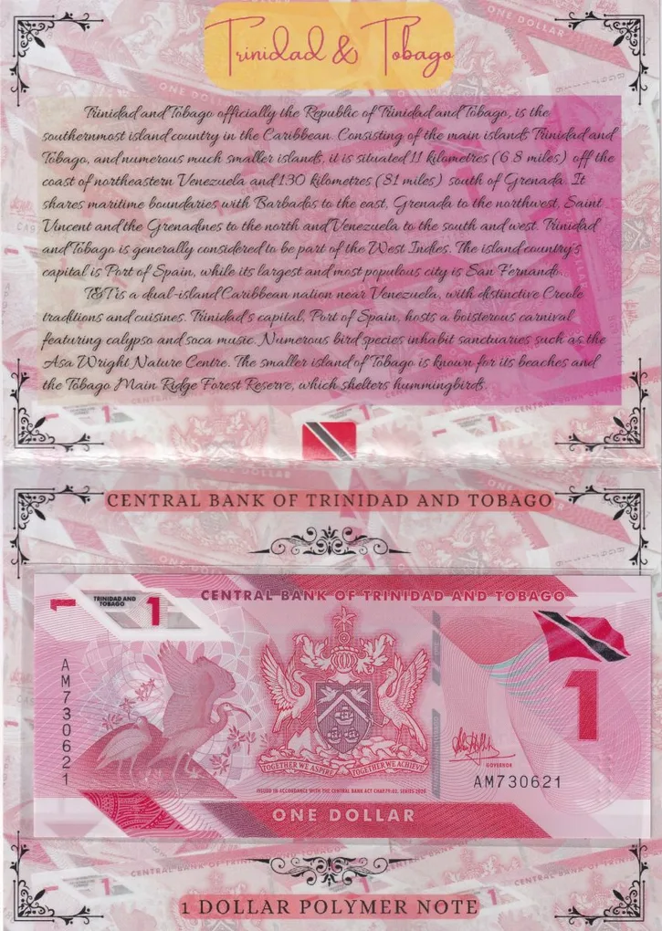 Trinidad and Tabago 1 Dollar Polimer UNC Note with Beautiful Packing