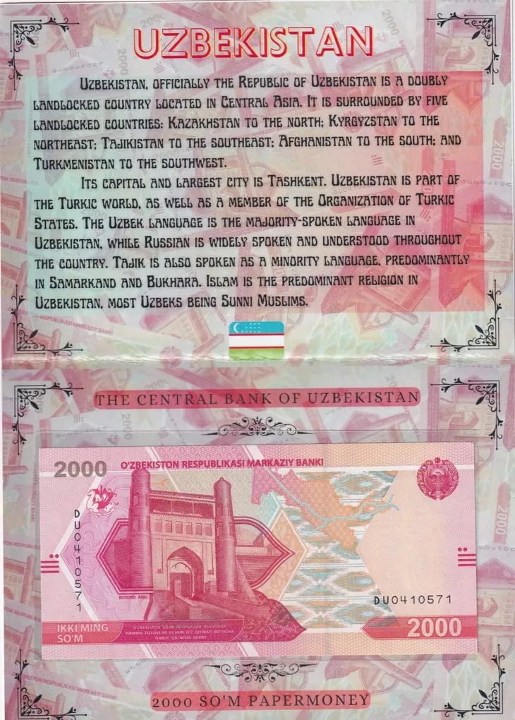 Uzbekistan 2000 SO'M UNC Note with Beautiful Packing