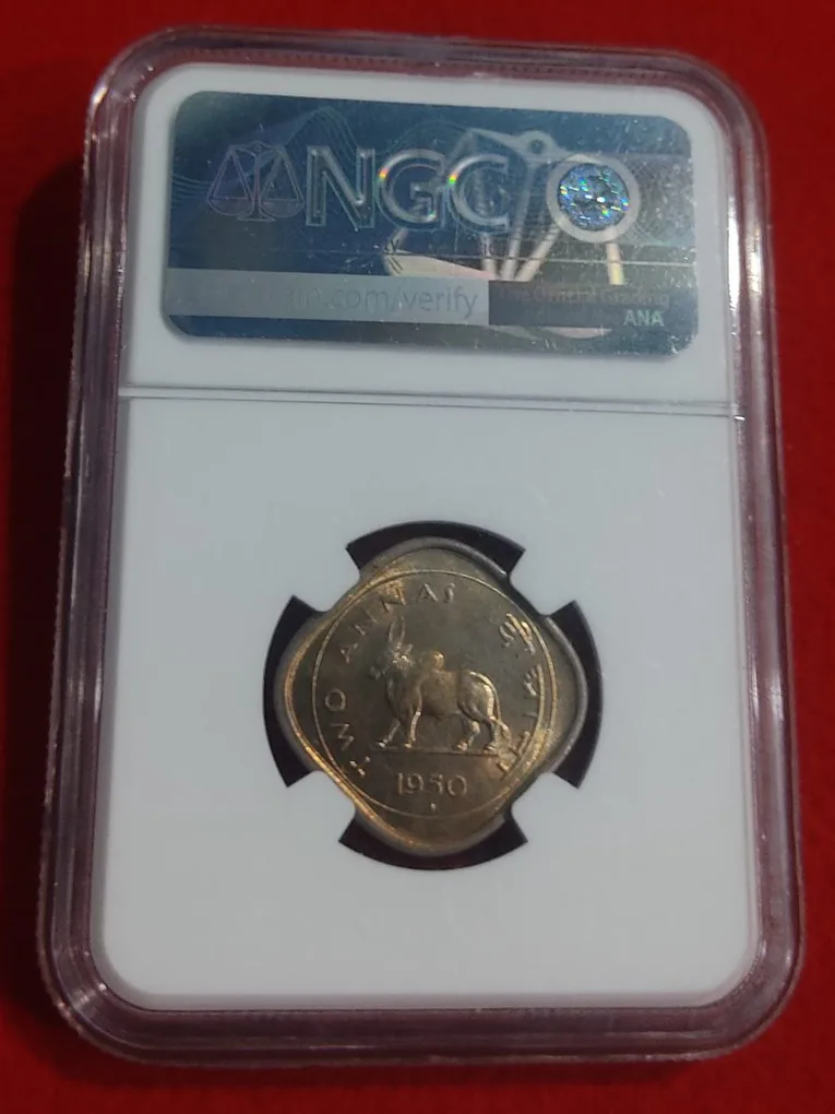 Two Anna 1950 Bombay Mint NGC Graded MS 63