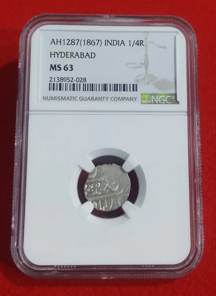 Rare 1/4 Rupee Hyderabad NGC Graded MS 63