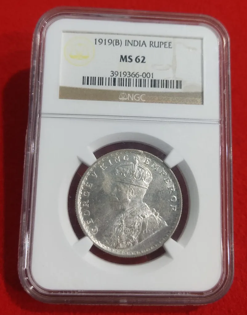 One Rupee Silver 1919 Bombay Mint NGC Graded MS 62
