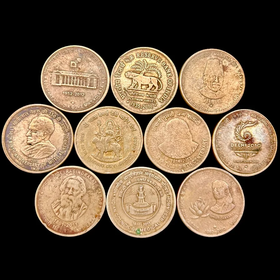 10 Different 5 Rupee Commemorative Coin of India Collection in Used Condition at Lowest Price